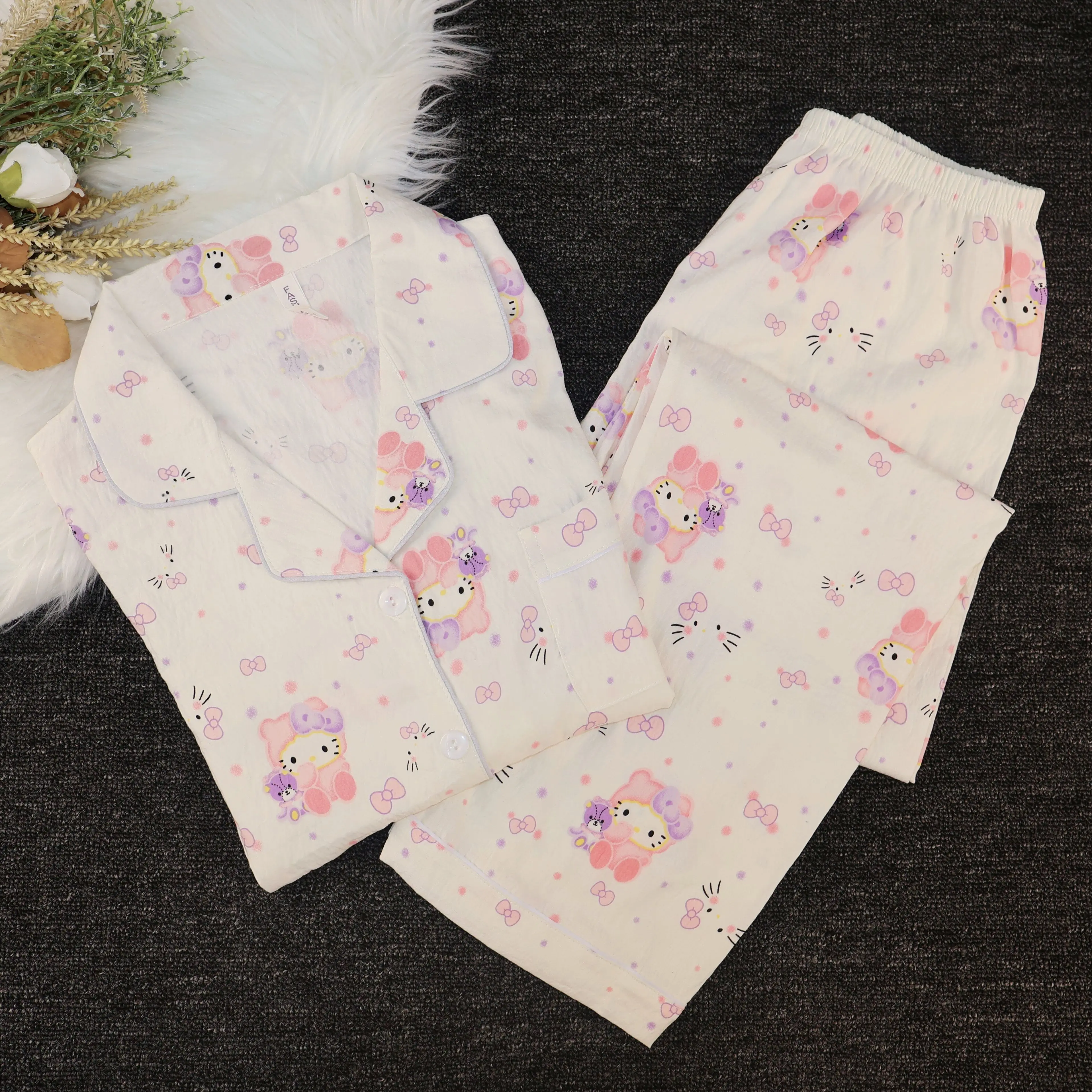 Autumn Winter Hello Kitty Sleepwear Set for Women 2026 New Loungewear Pajamas Cozy Soft Home Suit Long Sleeve Cute Home Clothes