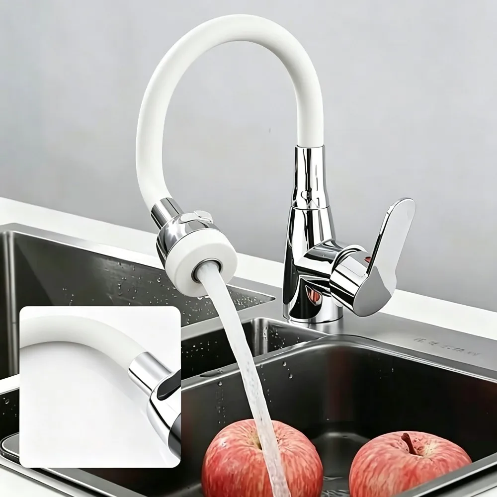1 PC Multifunctional Kitchen Sink Faucet Single Stem Chrome Plated with Flexible Silicone Nozzle 360° Rotatable Bendable Design