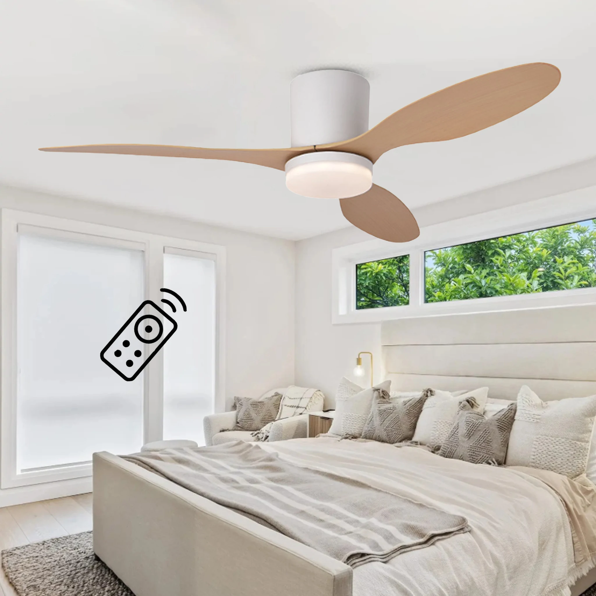 52 Inch Low Profile Ceiling Fan with LED Light Indoor Flush 