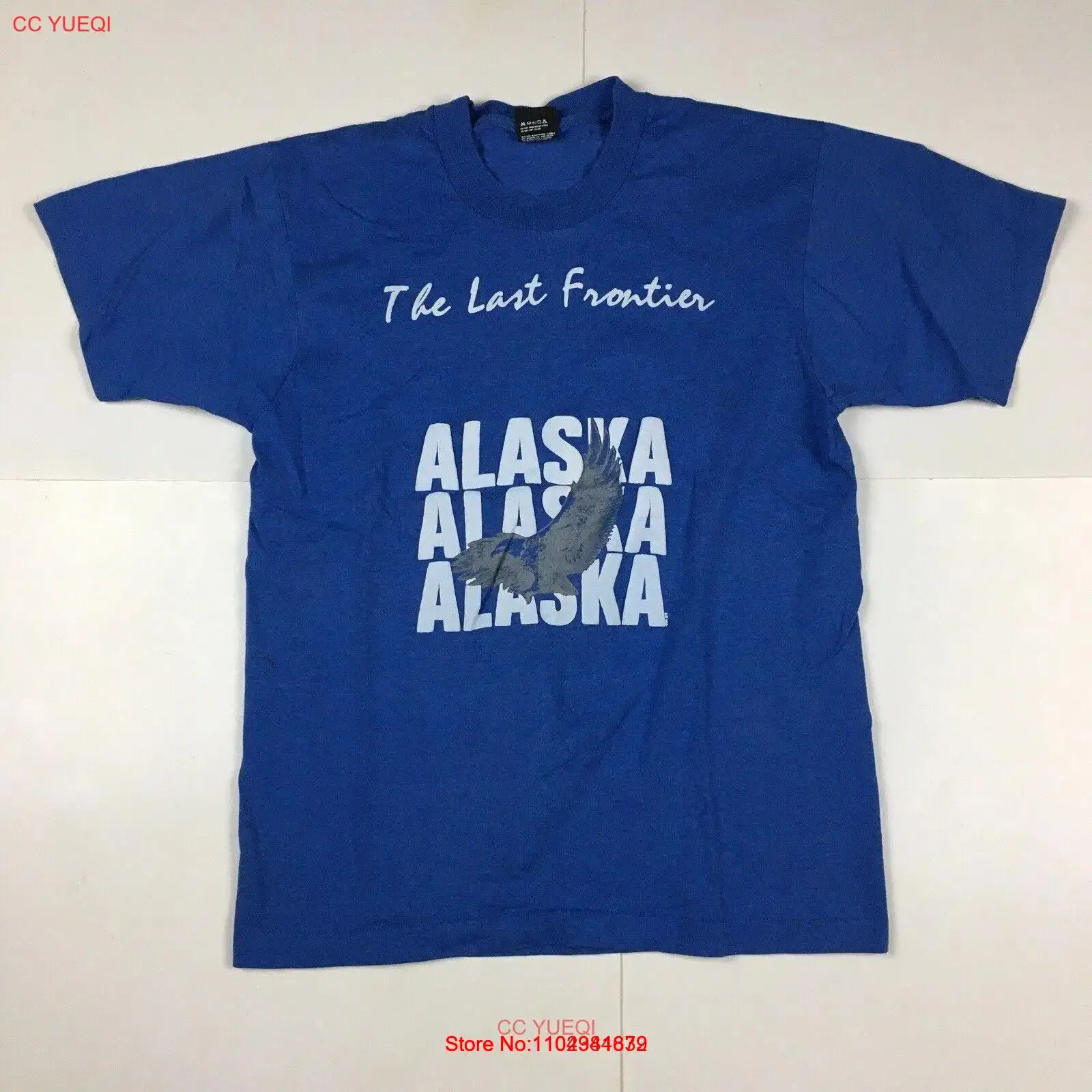 Vintage Alaska The Last Frontier Tourist Souvenir T-Shirt Blue Puffy Printer L