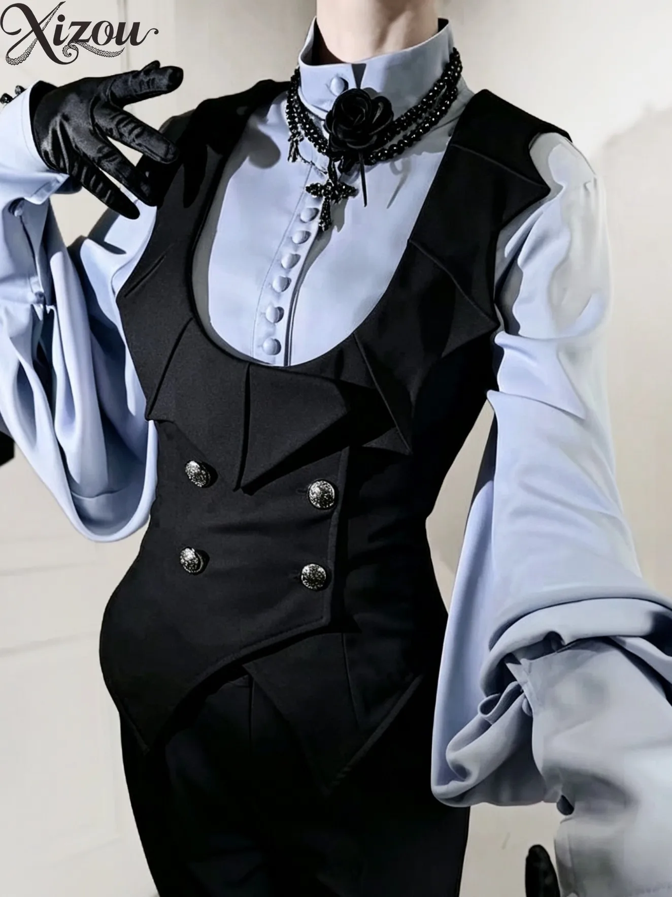 2026 Gothic Lolita Ouji Prince Bat-Wing Vest Waistcoat Black Sleeveless Slim Waist Adjustable Vintage Cosplay Daily Wear Women