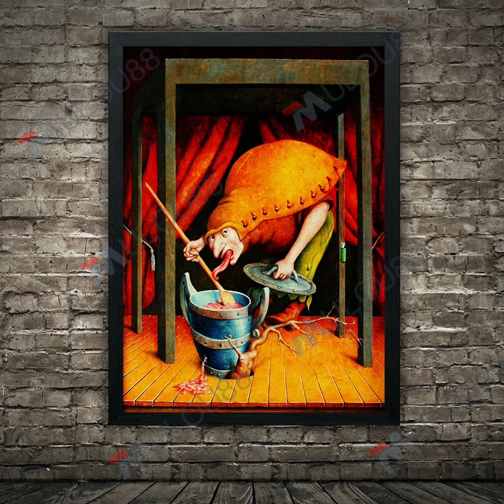 

Funny Illustrations Of Fantasy Creatures,Vintage Wall Art Canvas Painting Weird Animals And People Abstract Art Poster Print