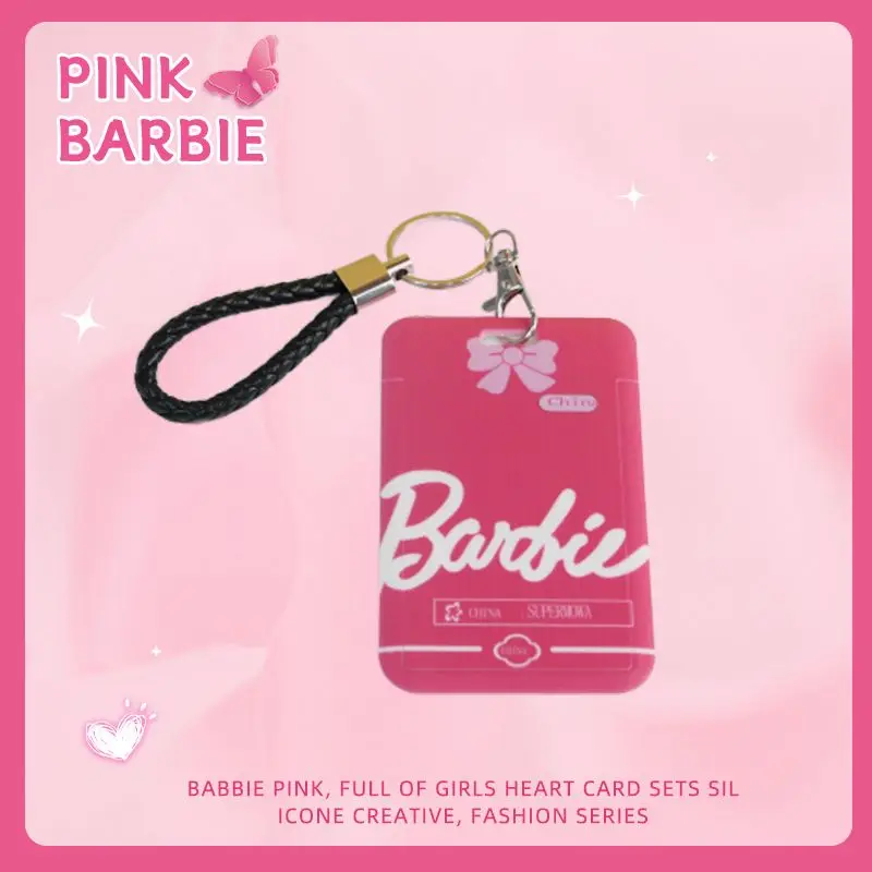 Ins Sweet Cute Barbie Slider Card Holder Girl Heart Student Campus Meal Card Id Card Protective Cover Hard Shell Accessories