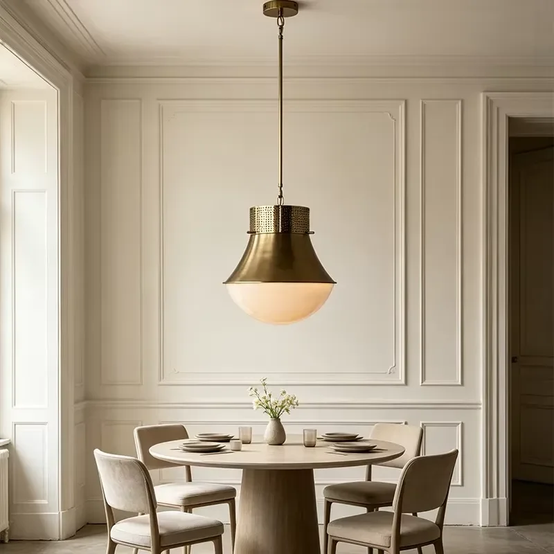 Antique Brass Pendant Light Style Hanging Lamp with Textured Metal and Glass for Kitchen Island Living Room