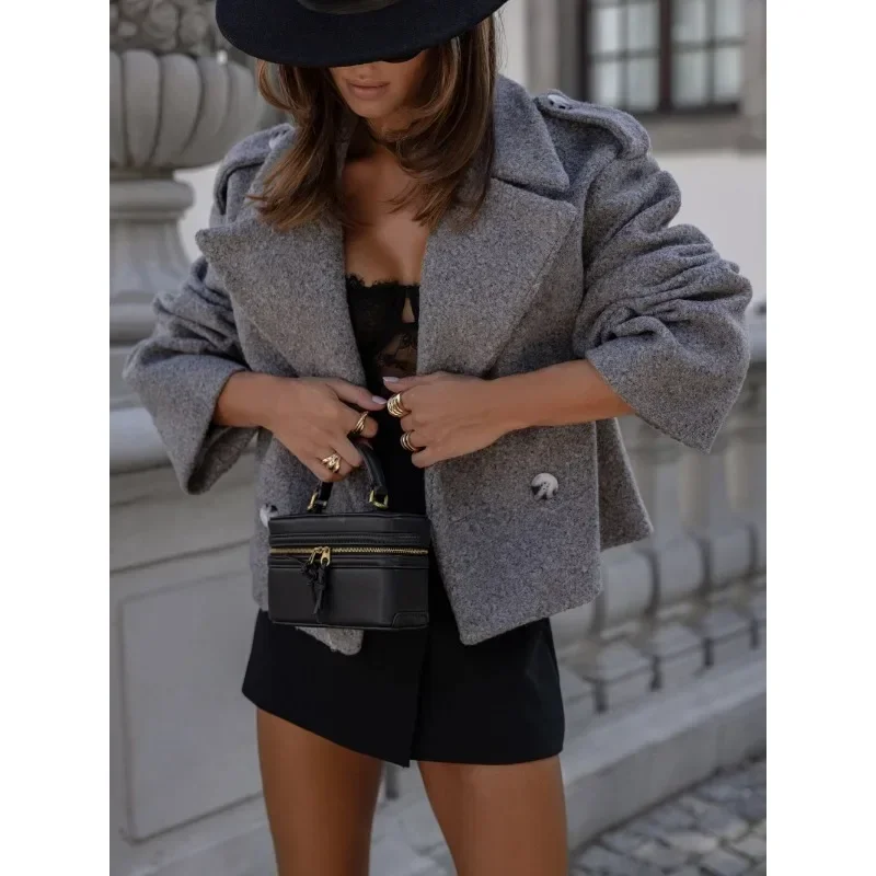 

Autumn and Winter New Elegant Solid Color Woolen Women's Small Jacket Fashionable British Women's Suit Jacket