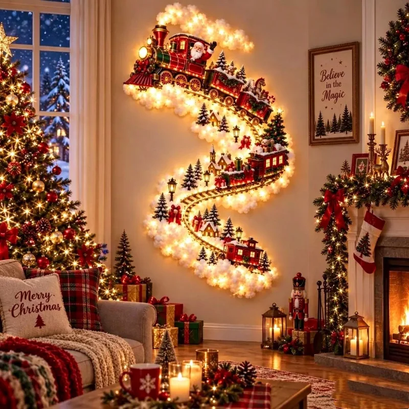 Christmas Magic Trail Wall Light,Snowman Snowflake LED Light,Elk Xmas Tree Warm White Glow Santa Claus Wall Lamp Christmas Decor