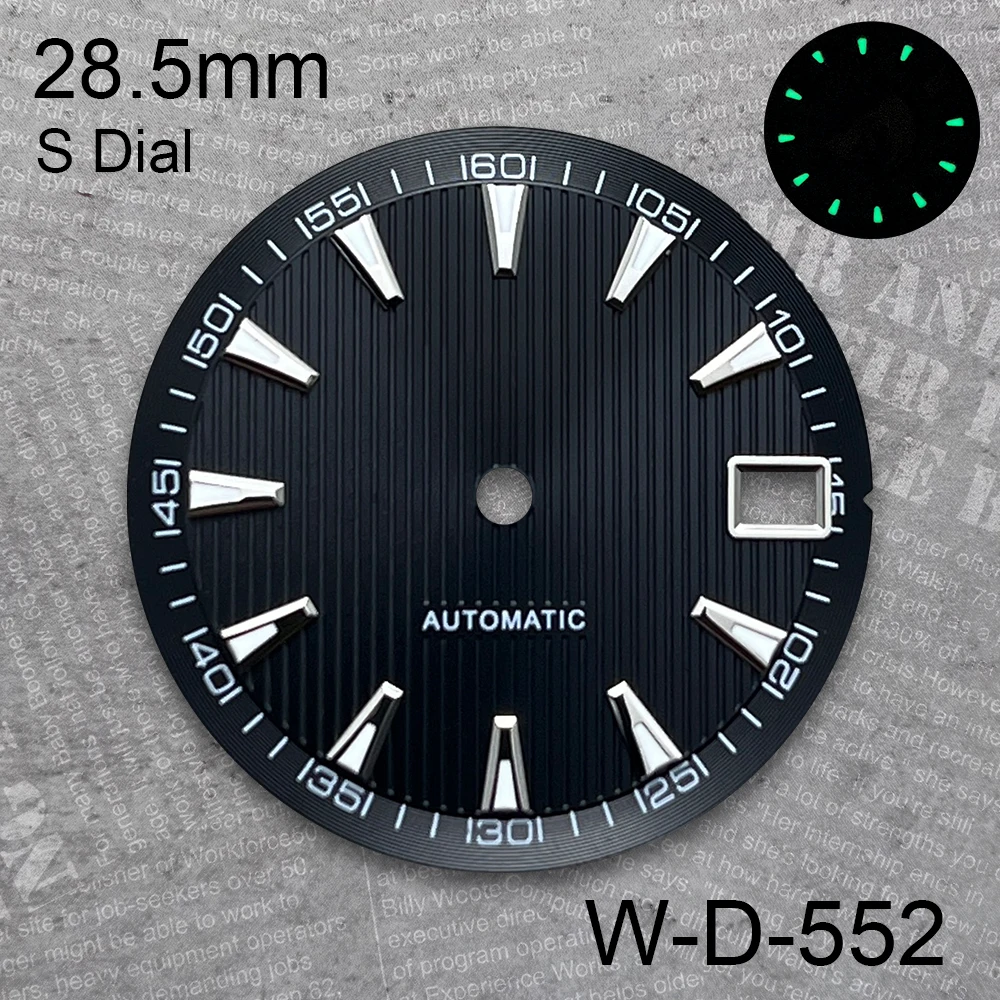28.5 mm S Logo vertical Stripe Dial Suitable For NH35 Japan Movement Green Luminous Quality Watch Modification Accessories