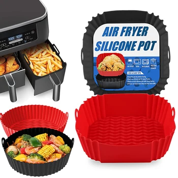 Air Fryerหม้อซิลิโคนหนาซิลิโคนสแควร์รอบสี่เหลี่ยมผืนผ้าAir Fryer Liners Airfryerเตาอบเบเกอรี่แม่พิมพ์ตะกร้าเครื่องมือ
