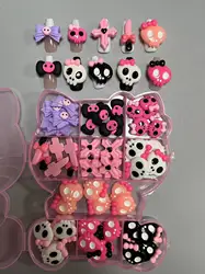 60Pcs Cute Pink Skull Girl Bow Scream Heart Large XXXL Long Nail Art Decoration Accessories Halloween Diy Phone Case Charms