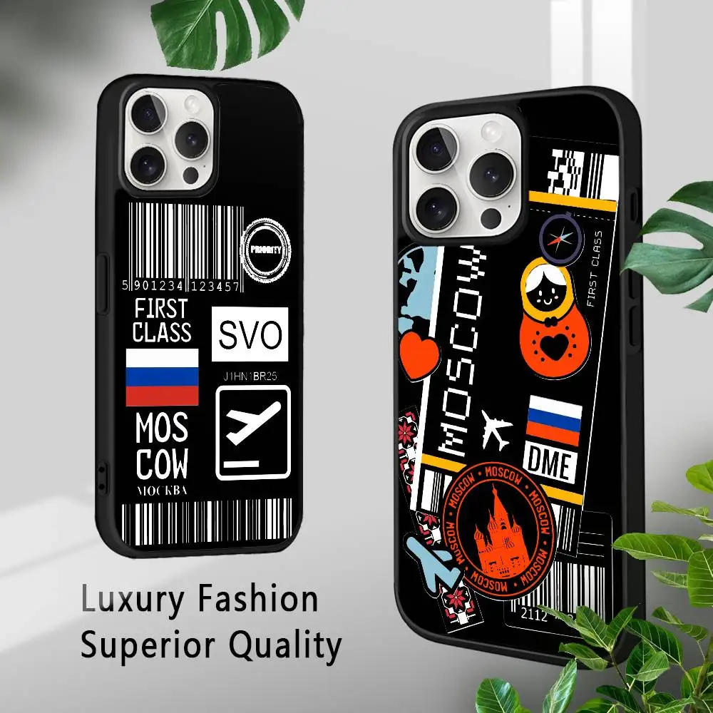 Viagem de avião bilhete rússia caso de telefone para iphone 16 15 14 13 12 11 pro xs max mini plus celulares duro funda