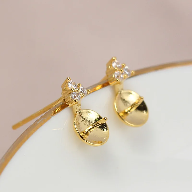 Domestic Copper 14K Gold, Zircon Pearl Pendant Stud Earrings Set DIY Accessories Jewelry Light Luxury Small Temperament