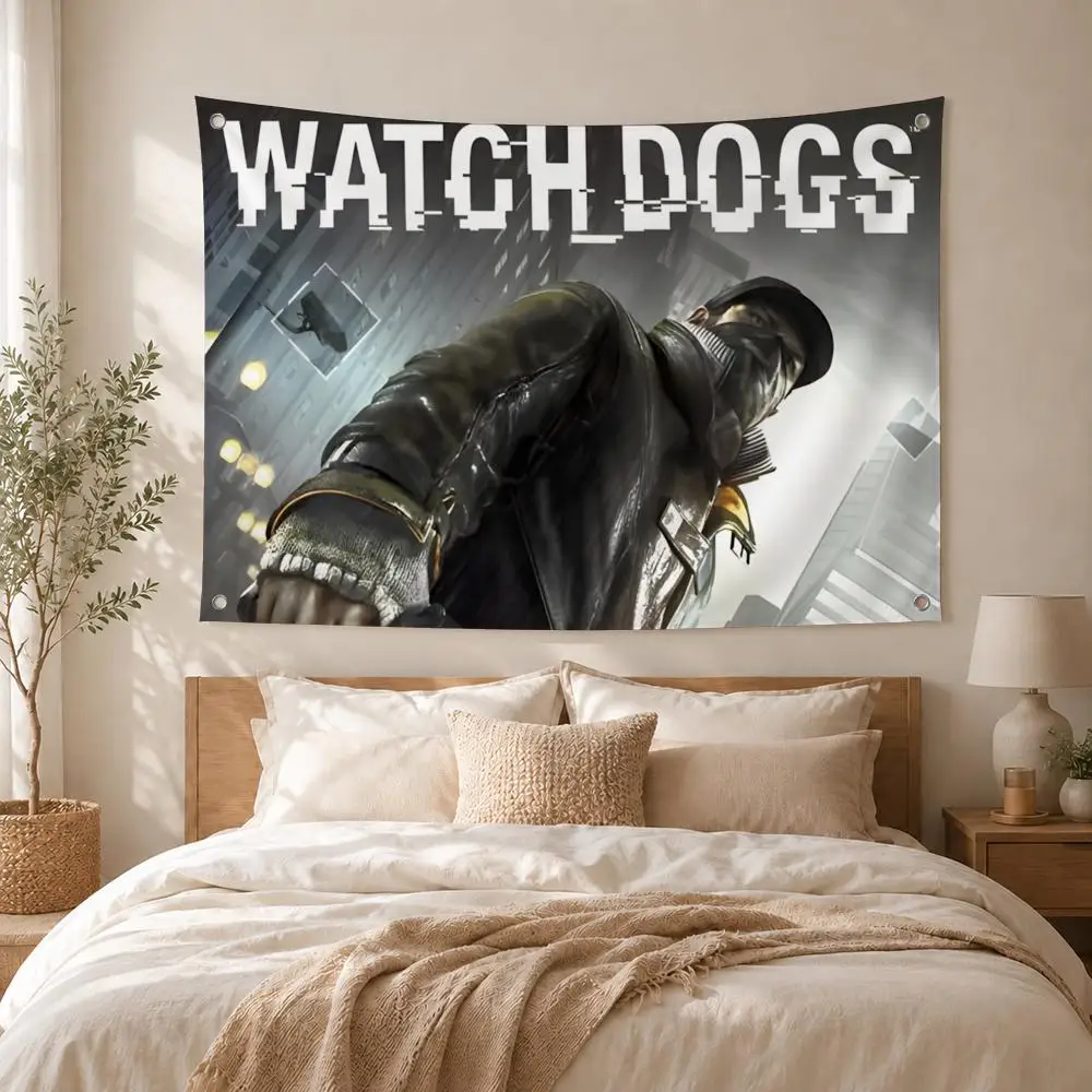 Watch Dogs 2 Game Cool Flags For Outdoor Party Home Living Room Bar Bedroom Decoration Soft Durable Tapestry Skin-friendly