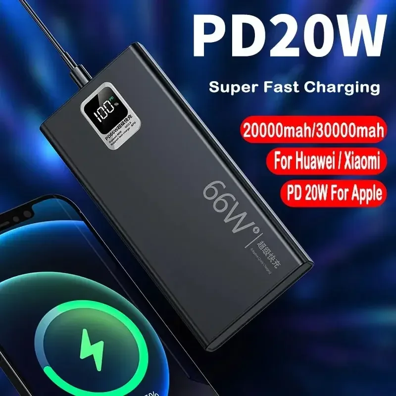 Power Bank 30000mAh with USB Output 66W Fast Charging Powerbank External Battery Pack for iPhone Huawei Xiaomi Samsung Powerbank