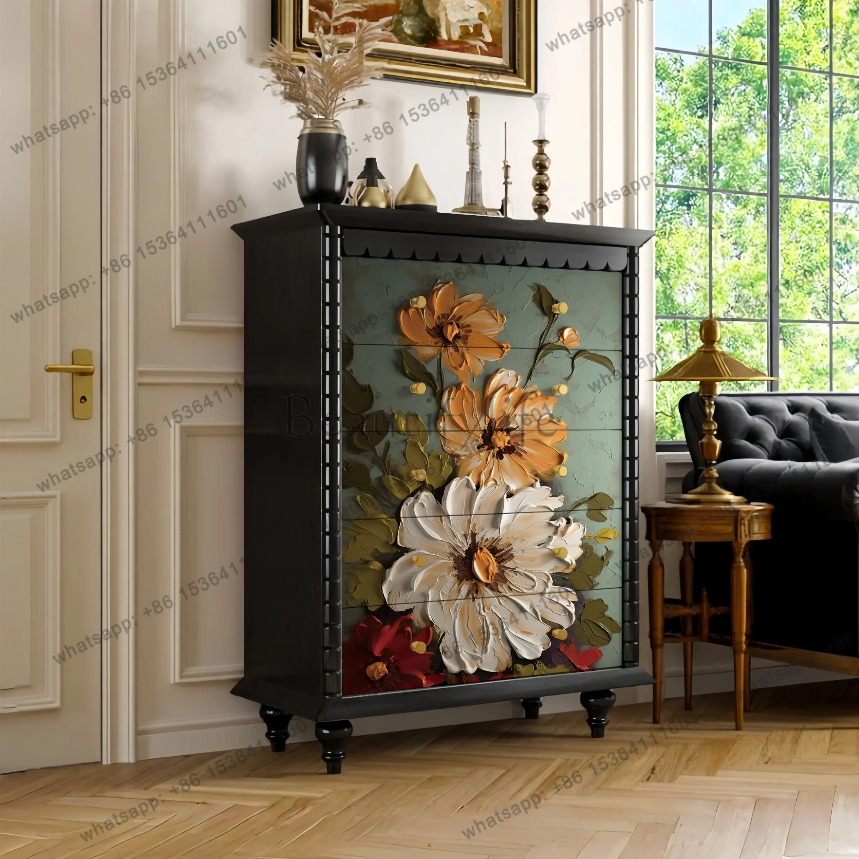 FG French solid wood drawer, side cabinet, aisle against the wall for storage, entrance cabinet