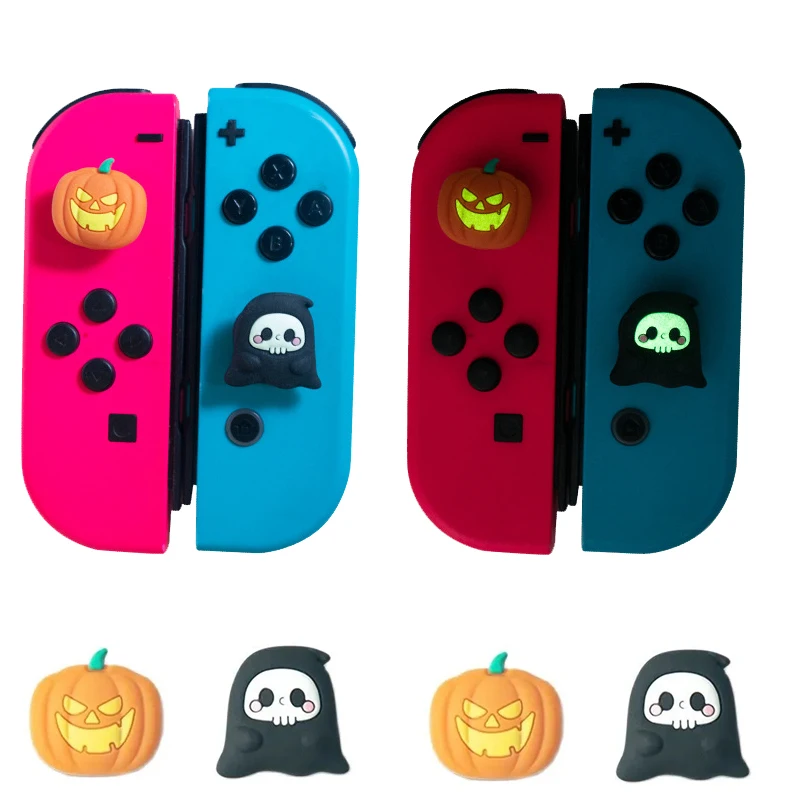 Halloween Pumpkin Ghost Glow Silicone Soft Thumb Stick Grip Cap Joystick Protective Cover For Switch Oled NS Lite Joy-con Case