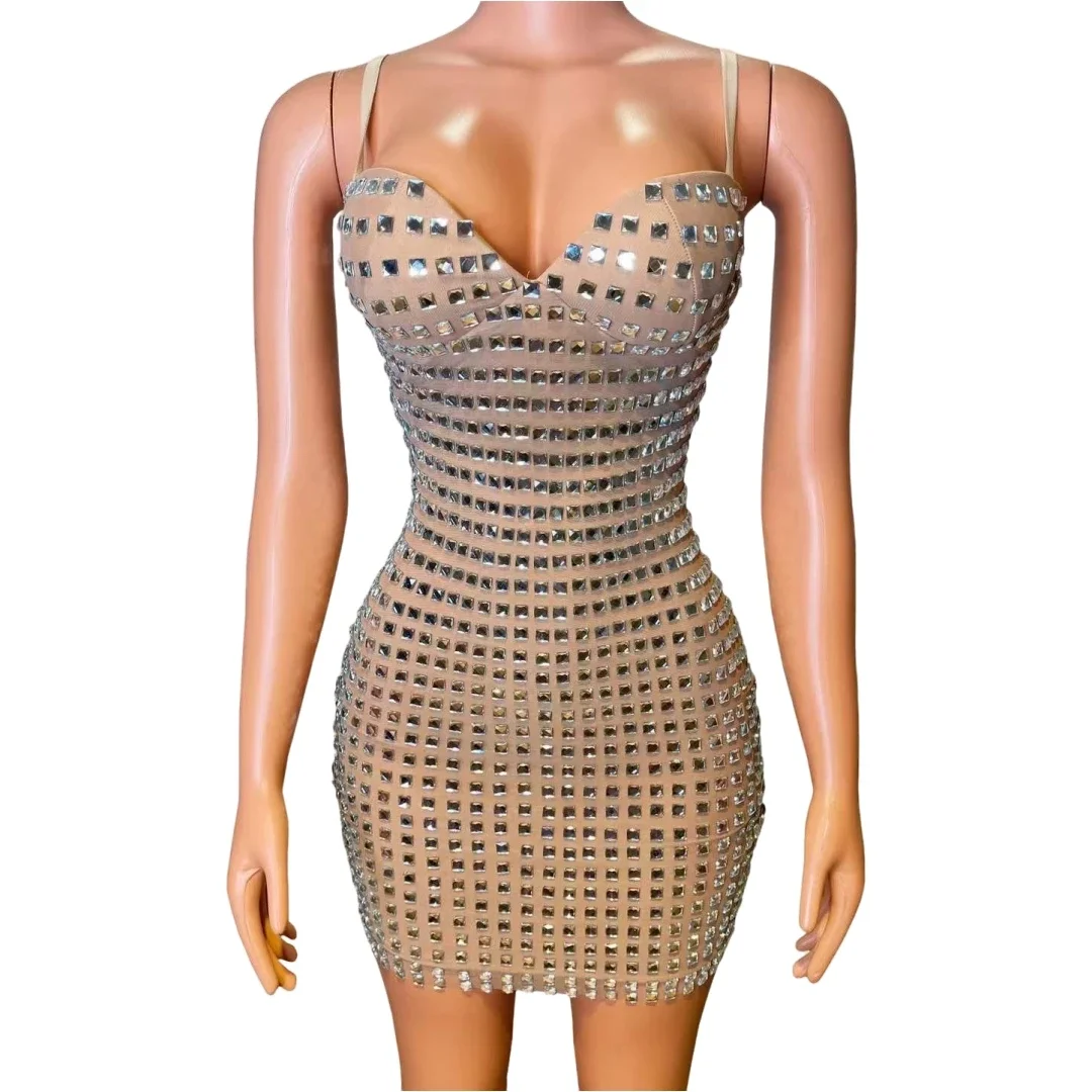 Charming Sexy Sparkle Rhinestone Short Dress For Women Summer Photography Hot Drilling Clubwear Party Birthday Night Out Wear