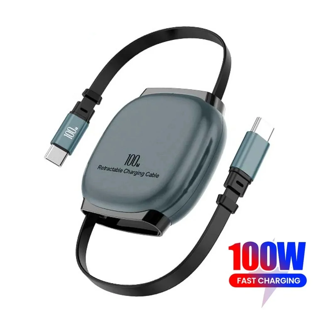 PD100W USB-C-auf-USB-C-Ladekabel, teleskopierbares USB-C-Datenkabel für iPhone 15, 16, Samsung, Laptop-Ladekabel