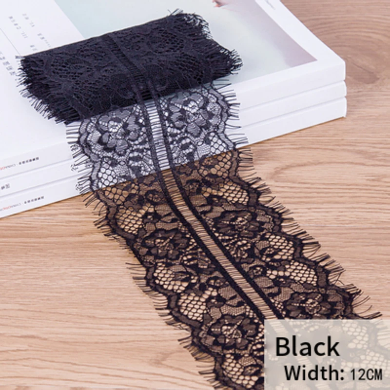 3yards/lot 12cm French Eyelash Lace Trims Black Ribbon for DIY Garments Accessories Handmade Fabric