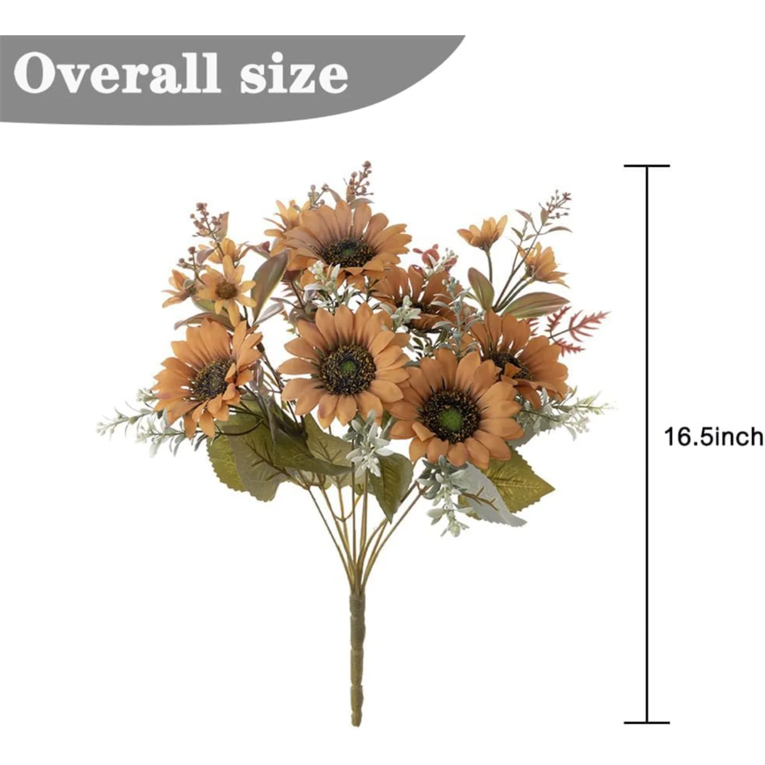 2 Set Artificial Sunflowers Bouquet Fake Vintage Autumn Flower for Decoration,12 Floral Heads Faux Flowers Bunch for  Decor,Bouq