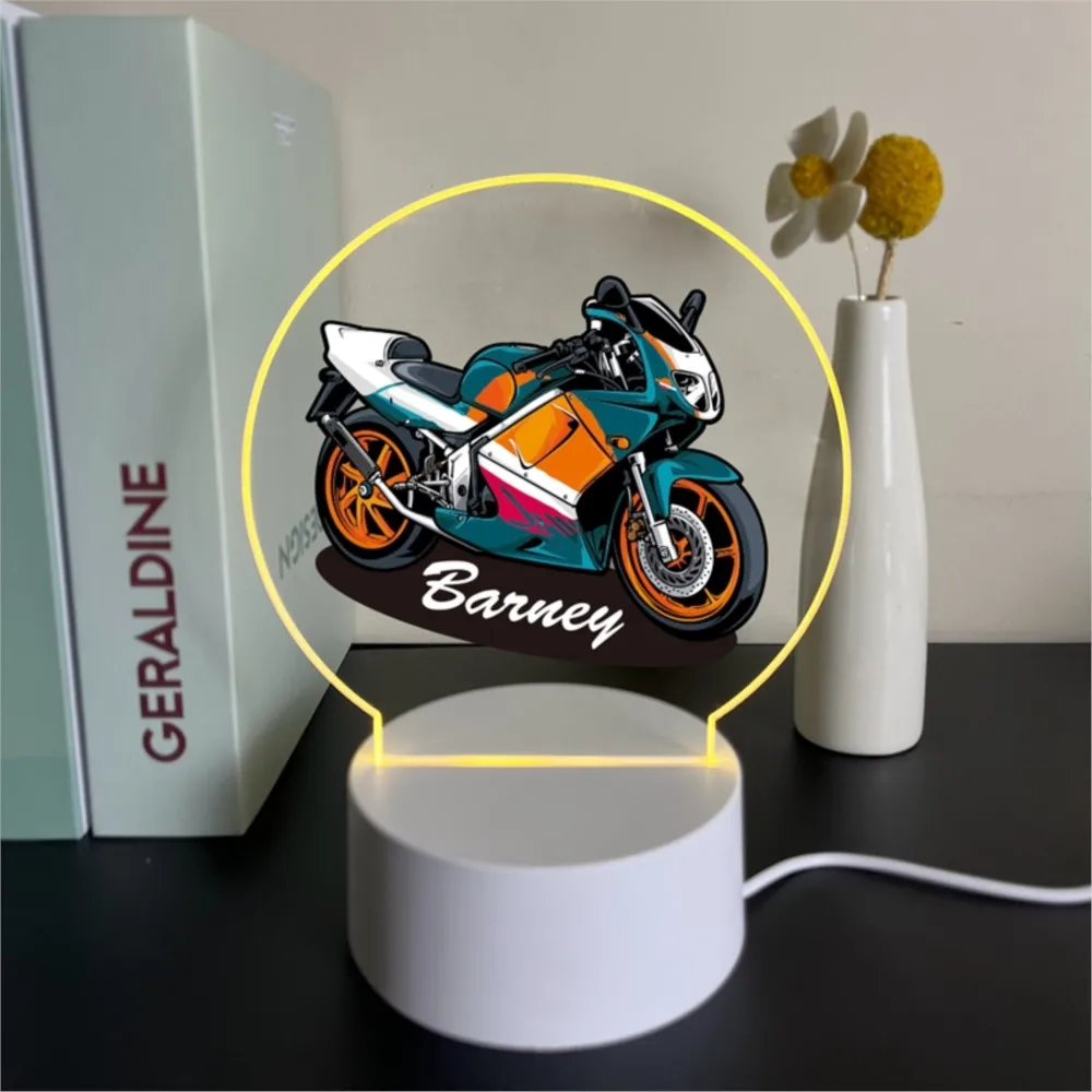 Gepersonaliseerde naam motorfiets afgeronde acrylverlichting voor kinderen tafeldecoratie biker visuele lamp cadeau voor Kerstmis