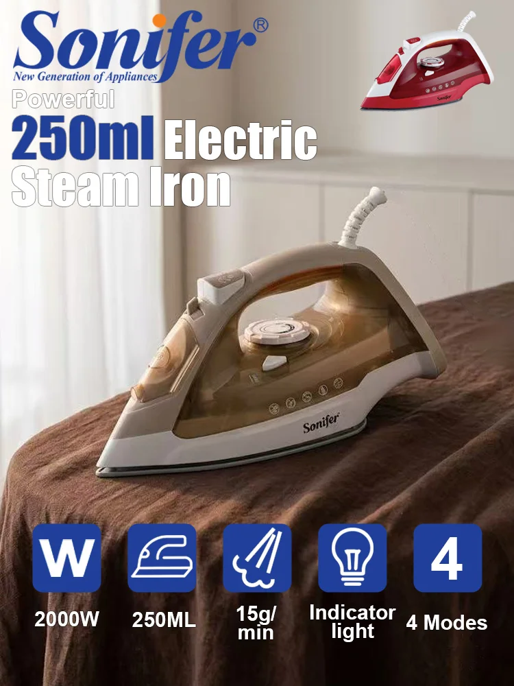 Steam Iron Sonifer SF-9044 2000W Ceramic Soleplate Vertical Steam Adjustable Steam 250ml Tank Clothes Iron for Home
