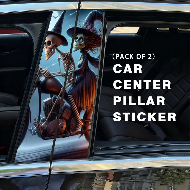 2Pcs Skull Couple Riding Motorbike Decals Self-Adhesive Auto B Pillar Vinyl Stickers