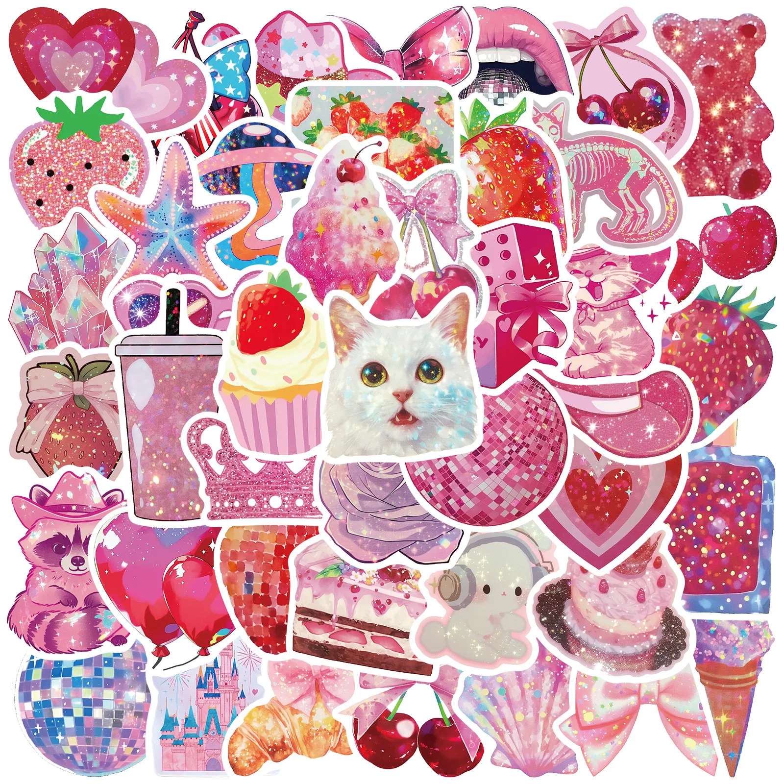 

50PCS Cartoon Strawberry Pink INS Style Sticker Creative Decoration Stationery Box Scooter Luggage Waterproof Decal Toy Gift