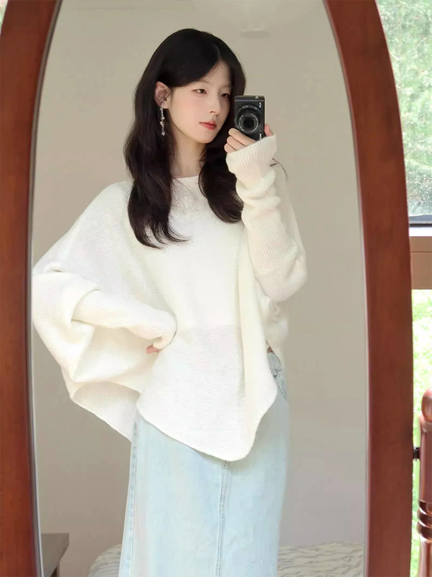 

Женский свободный повседневный белый трикотаж Batwing Sve Design, осенний новый удобный мягкий универсальный топ для офиса