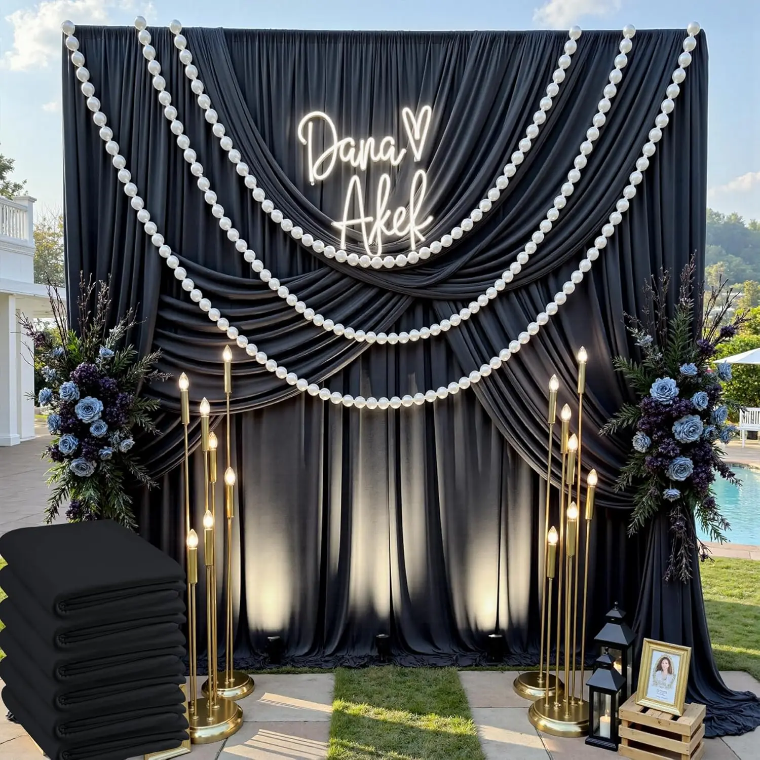 

30ft x 10ft Wrinkle-Free Black Backdrop Curtain for Parties, 6 Panels Silky Polyester Wedding Drapes, Photo Background Cloth