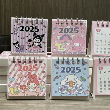 Nuevo 2025 dibujos animados Sanrio Mini calendario Cinnamoroll Kuromi Melody Mini decoración de escritorio niños estacionario pequeño calendario regalo