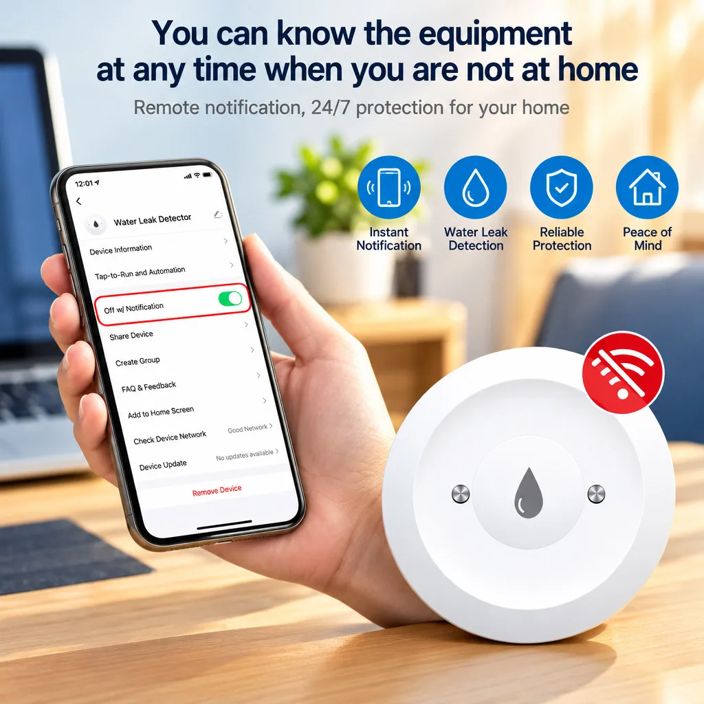 Zigbee mobu Smart Leak Detector Flood Sensor Overflow Detection App Notification for Overflow Protection Kitchen Water Tank Z2M