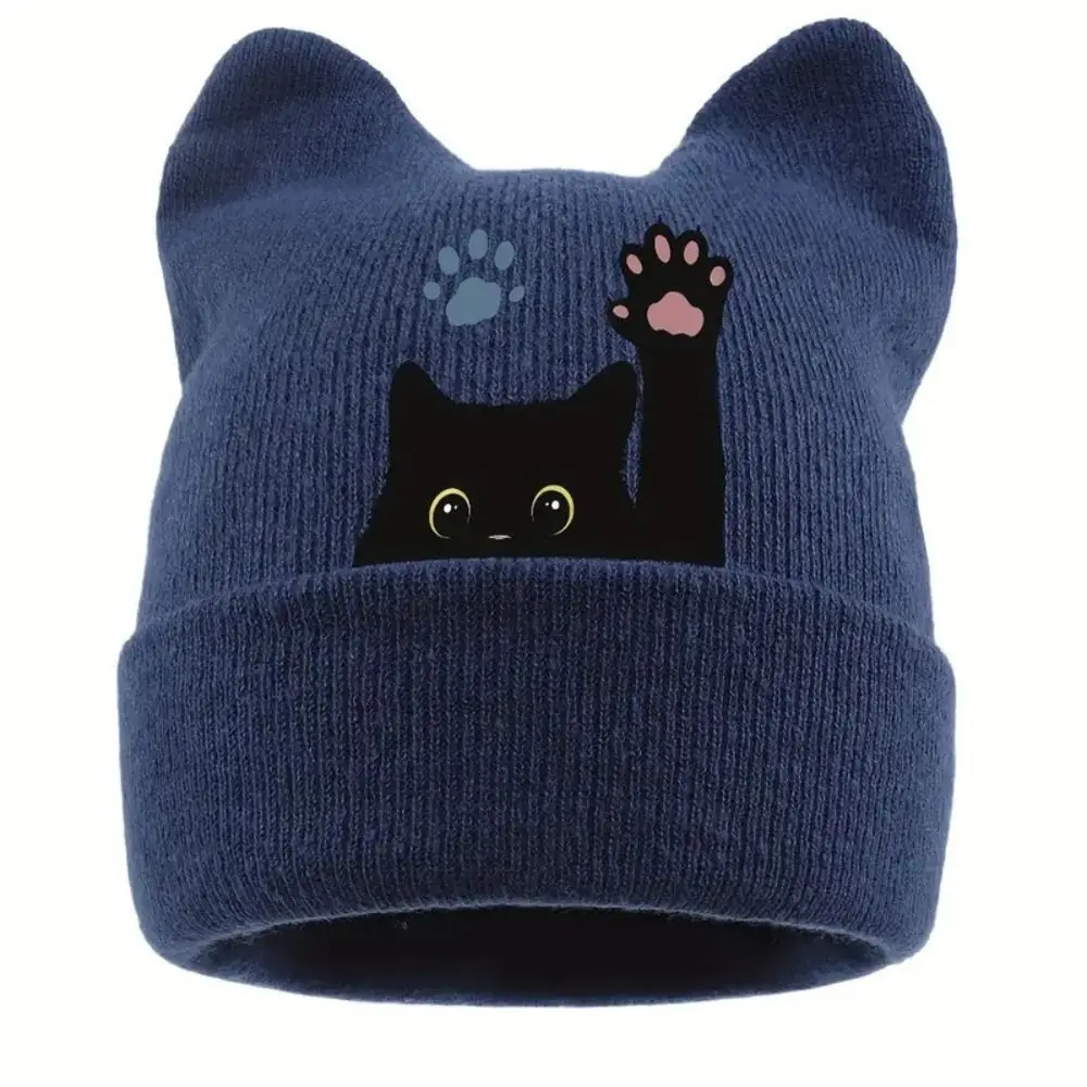 Gifts Knit Cat Ear Beanie Hat Stretchable Y2K Harajuku Brimless Skull Cap Punk Gothic Pullover Hat Casual Streetwear
