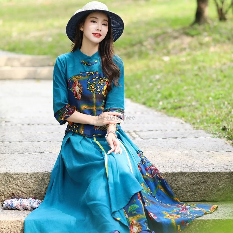 2025-moda-retro-china-estilo-nacional-mujeres-tang-traje-cuello-alto-media-manga-cheongsam-blusa-media-falda-larga-conjunto-de-2-piezas