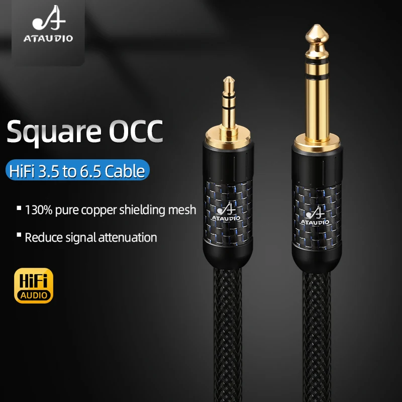 

ATAUDIO Audio Cable 6.35mm to 3.5mm Hi-end Square OCC 6.5 to 3.5 Jack Aux Cable for Speaker Guitar Amplifier TRS Audio Cable