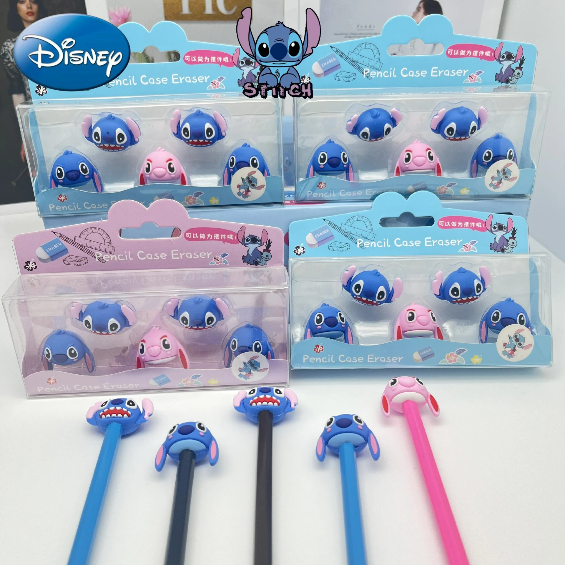 Gomme Disney CAN o & Stitch, accessoires d'anime mignons, casquette de stylo, fournitures scolaires Kawaii, articles cadeaux pour Chirden