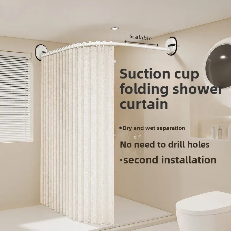 

Invisible Foldable Shower Curtain Waterproof Mold Resistant Bathroom Partition Arc Telescopic Rod Dry Wet Separation Solution