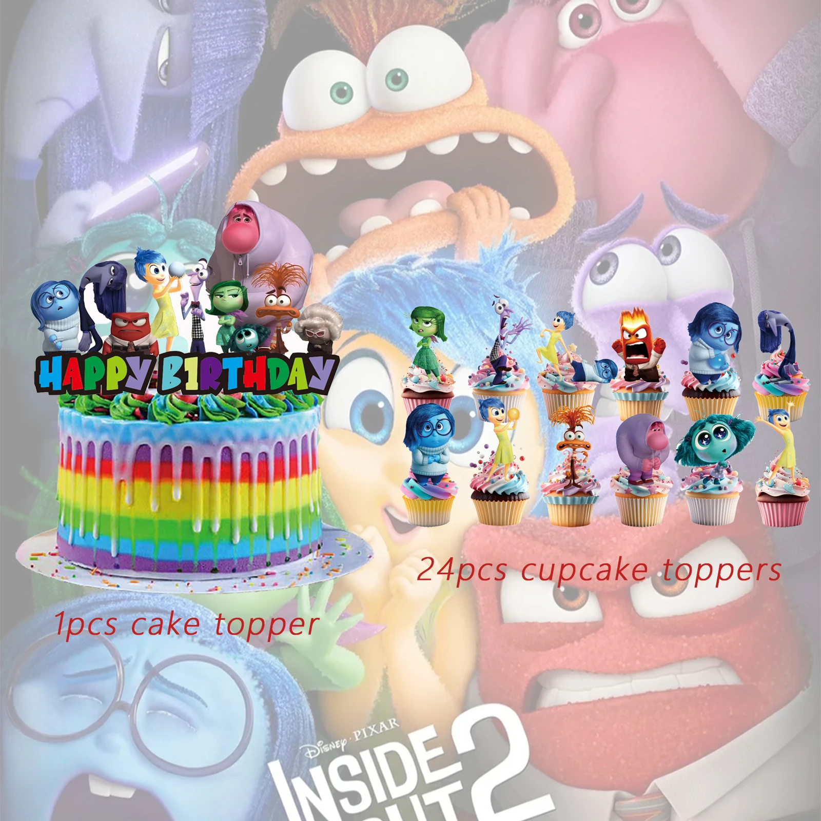25 قطعة من أغطية الكيك من Disney Inside Out2، أغطية الكب كيك، زينة عيد الميلاد من الداخل إلى الخارج، مستلزمات الحفلات ذات الطابع الداخلي
