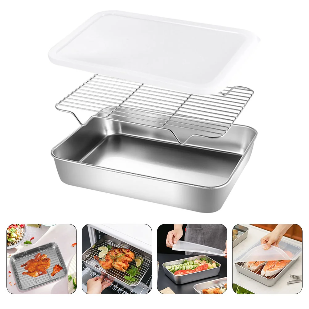 

Stainless Steel Bakeware Portable Food Pan Barbecue Containers for Kitchen Household Refrigerator Fresh Preservation