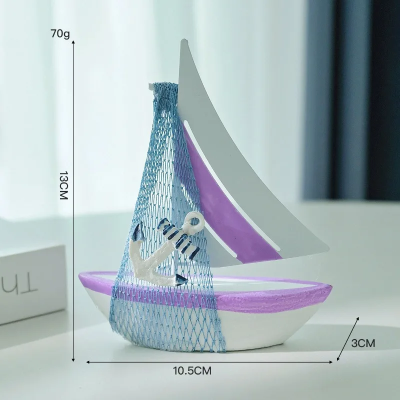 Mediterranean Sailboat Model, Smooth Sailing Ornament, Wooden & Tin Craft Boat, Ocean Style Desk Decor for Study Table Present