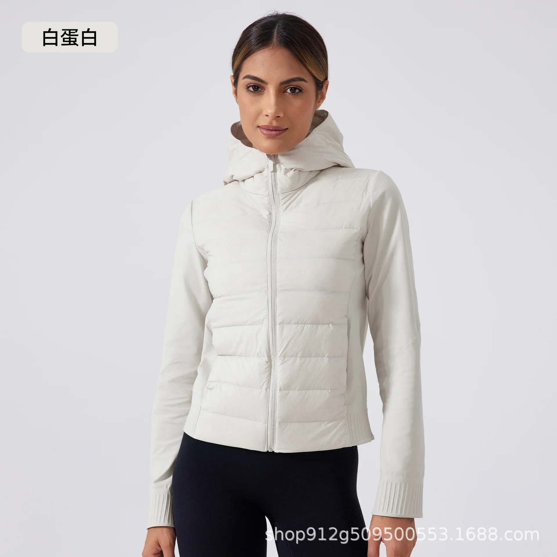 Autumn and Winter Short Waterproof and Light Down Jacket Women's Hooded Zipper Stand-up Collar Warm Fitness Sports Jacket