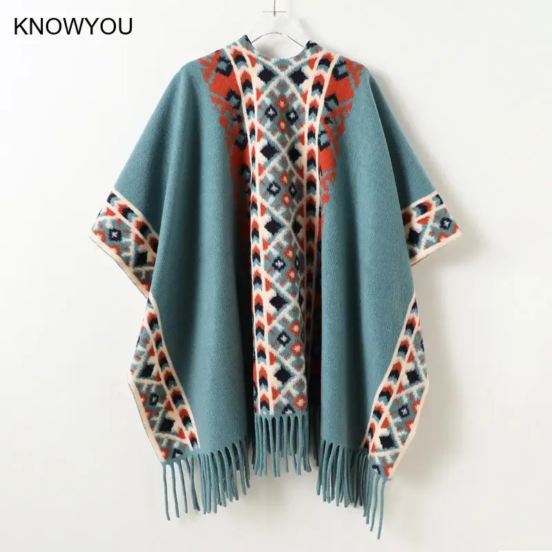 

2025 New Pashmina Retro Ethnic Style Cape Warm Imitation Cashmere Scarves Women Travel Warm Fringe Scarf Long Tassel Cape