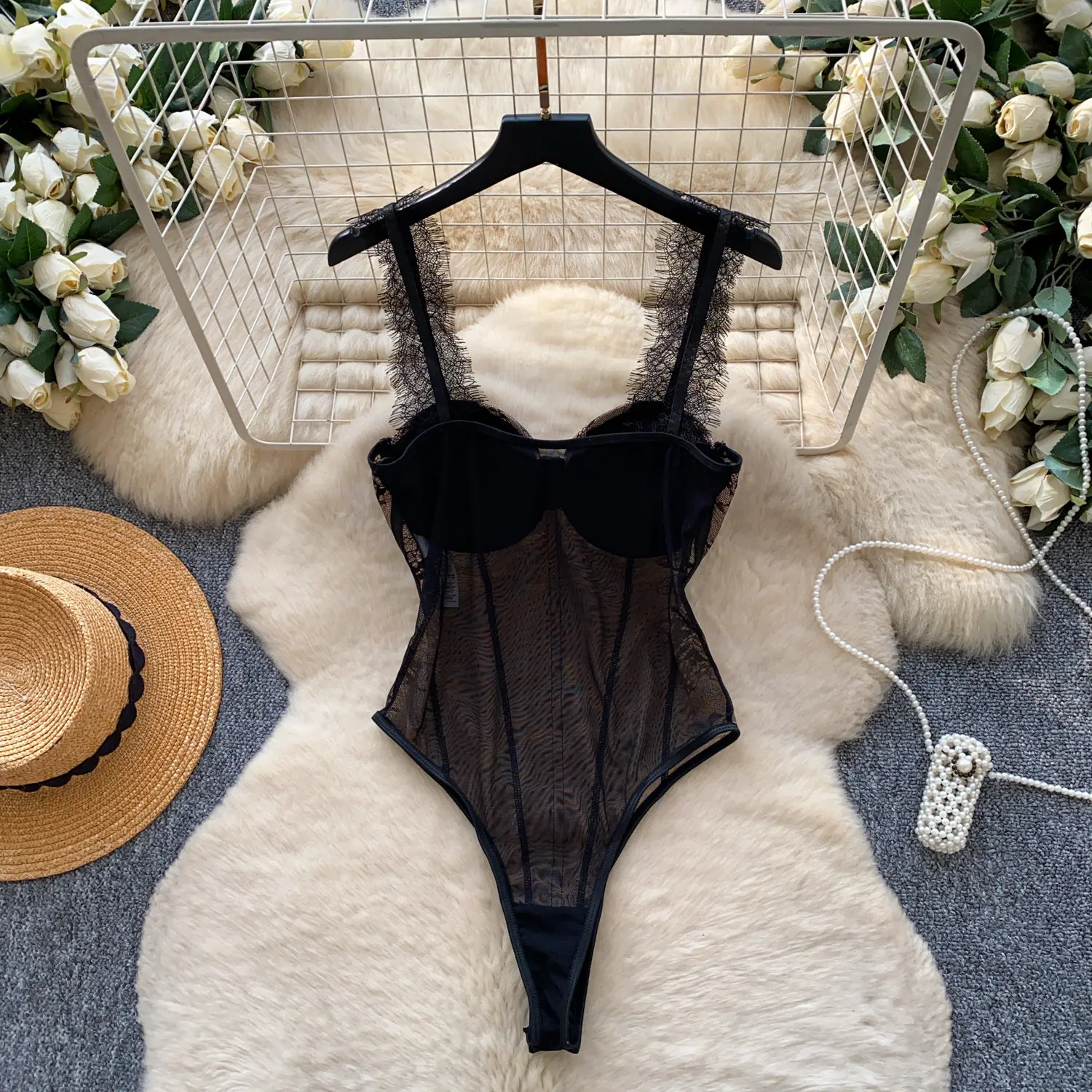 Hotsweet Lace  Bodysuits Sexy Sleeveless Corset Bustier Vintage Straps Slim  Jumpsuit