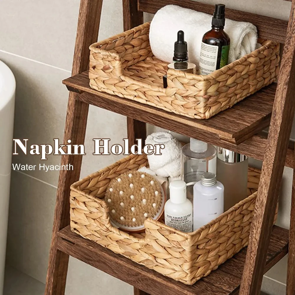 

Hand Woven Rattan Tray Wicker Baskets for Toilet Tank Tray Wicker Tray for Kitchen Home Office Water Hyacinth Square Storage