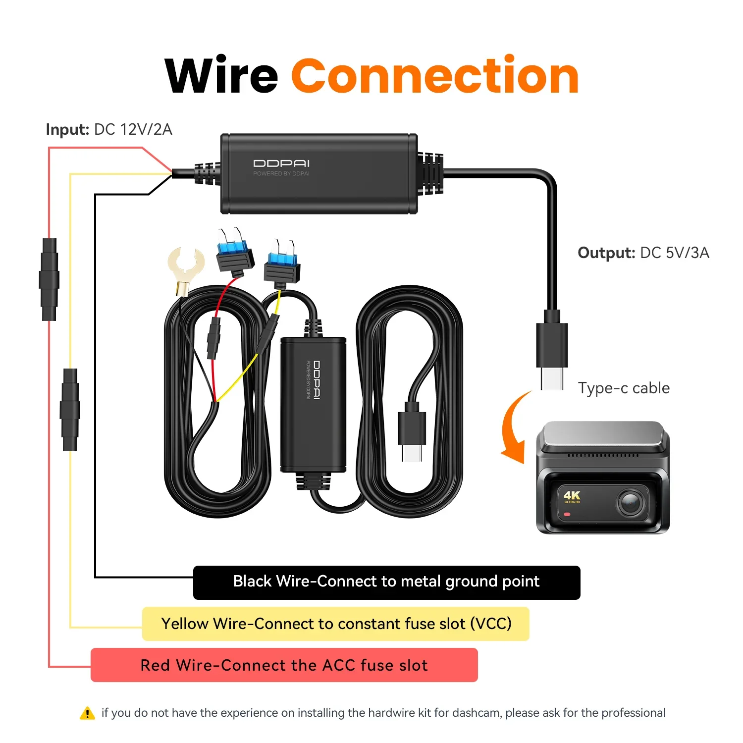 DDPAI Dashcam Hardwire-Kit für 24-Stunden-Parküberwachung Kompatibel mit Z60-Serie/Z50-Serie/N5/N3/N2/N1/MINIPro2K/A400 – Detail 6