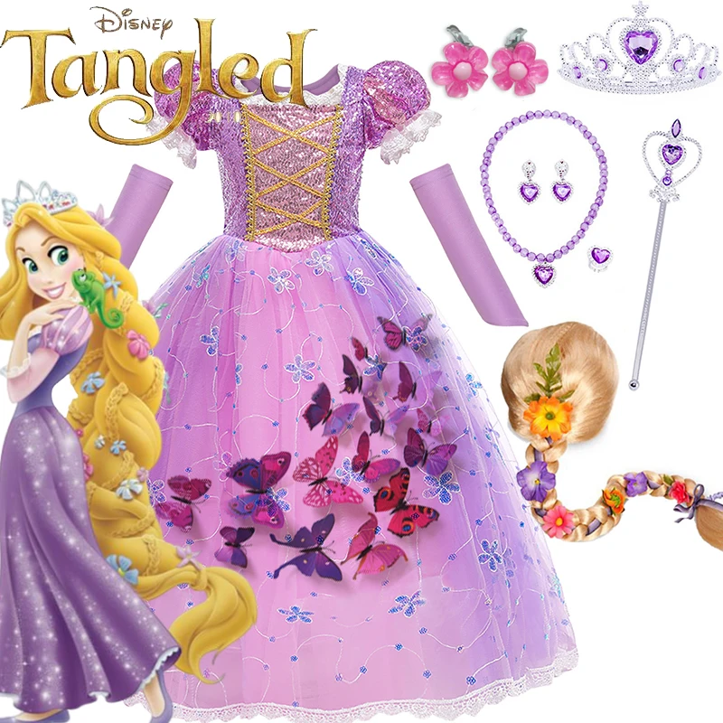 Disney Rapunzel Party Girls Cosplay Deluxe Dress Up With Sequined Bodice Tangled Movie Kids Costume Carnival Fairy Tale Gown 10Y