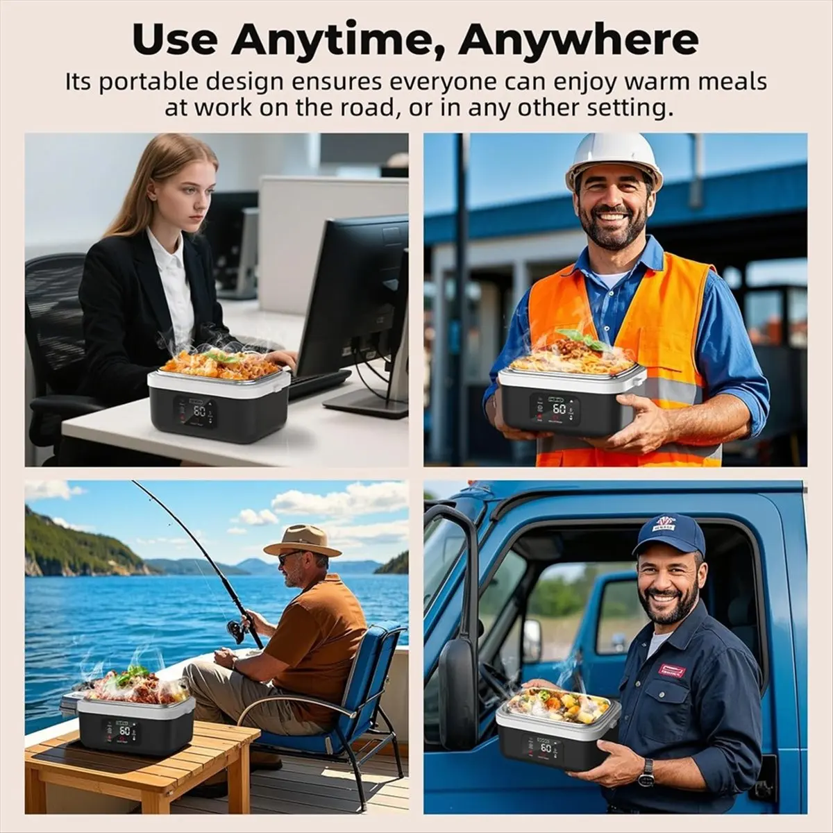 

FSLH Electric Heated Lunch Box Cordless Rechargeable Lunch Box with 8000mAh Battery Battery Powered Food Warmers EU Plug