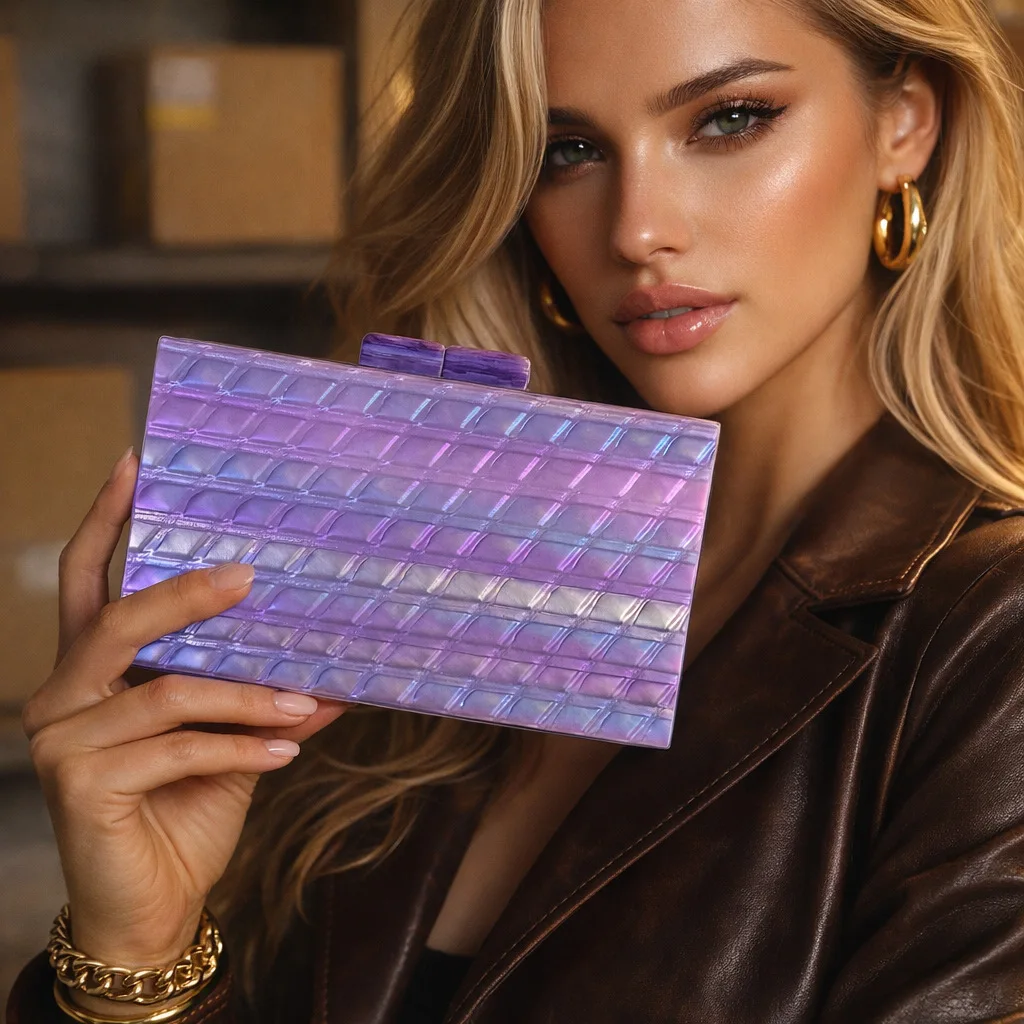 Acrylic Marble Pattern Women's Handbag Casual Square Box Bag Girl Purse Clutch Fashionable Design Geometric Clutch Bag - view 3