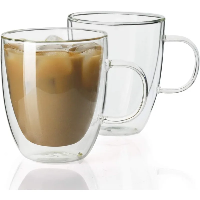 Coffee Mugs - 12.5 oz Insulated Clear Coffee Mugs Set of 2,Espresso, Cappuccino, Latte, Americano, Tea Bag, Beverage