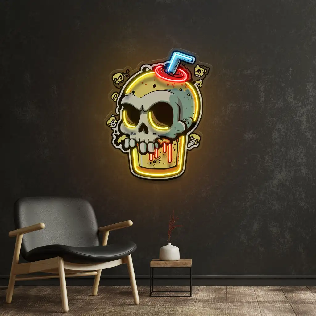 Anime Skull Neon Sign Wall Art Decor Business Shop Sign Drink Food UV Printed Wall Hanging Bar Beer Club Man Cave Bedroom Neon