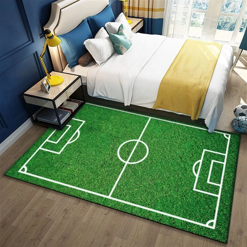 VIKAMA Realistic Green Football Pitch Large Area Rug Non Slip Washable Floor Mat Bedroom Boys Sports Fan Kids Home Decor Carpet